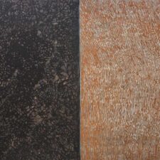 The final yield, Terracotta powder, coal powder and acrylic on tarpaulin, 54in x 132in, 2019