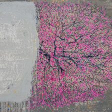 Poem on Dust Wall II, Acrylic on tarpaulin, 54 in x 66 in, 2022
