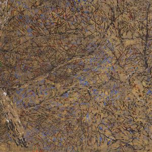 Floating branches, Ash and acrylic on tarpaulin, 5.5x7ft, 2025