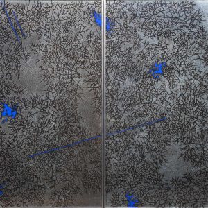 Into the Indigo, Coal powder and indigo colour on paper, 60in x 96in, 2019