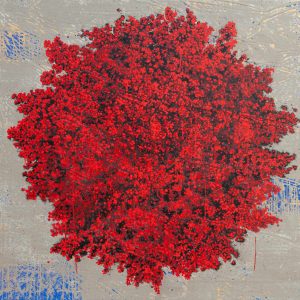 Red blossom, Acrylic on tarpaulin, 54in x 66in, 2022