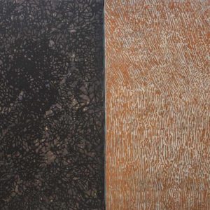 The final yield, Terracotta powder, coal powder and acrylic on tarpaulin, 54in x 132in, 2019